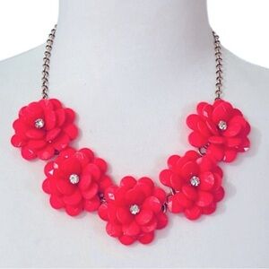 J Crew Pink Flower Necklace Neon Statement